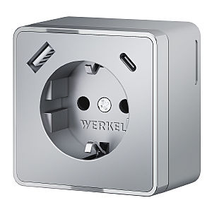 Розетка Werkel W5071706/ Розетка с заземлением, шторками и USB тип A+C Gallant (серебряный)