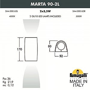 Уличный настенный светильник Marta 2A4.000.000.WXU2L
